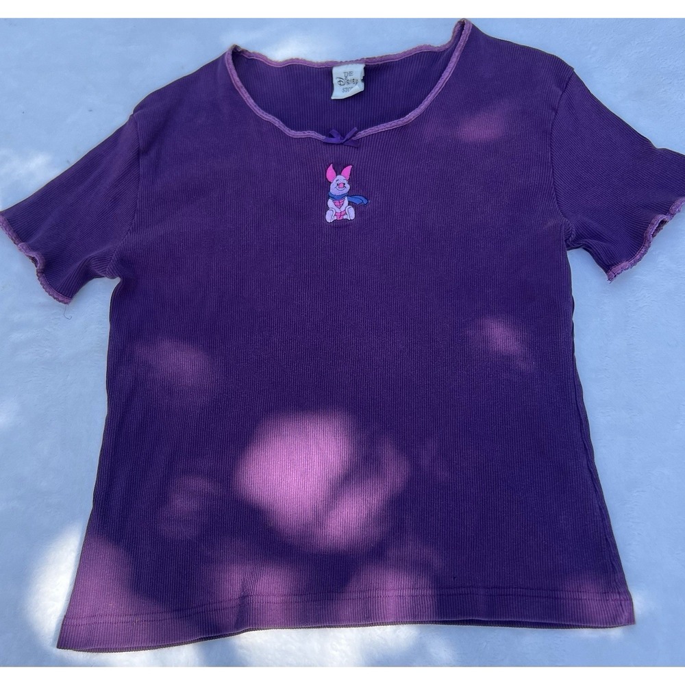 Disney Store Vintage Piglet Purple Embrodiered Shirt with Bow Size XL